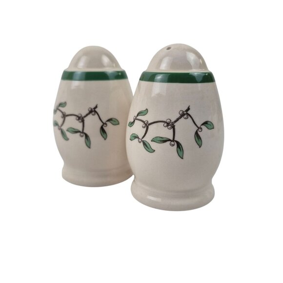 Spode Christmas Tree Salt And Pepper Shakers Wide Green Band England Vintage Wit - Picture 11 of 11